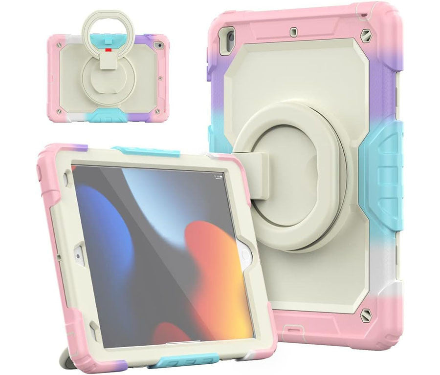 ArmorGuard Pro with ring stand in rainbow (iPad 7-9 Gen 10.2" version shown)