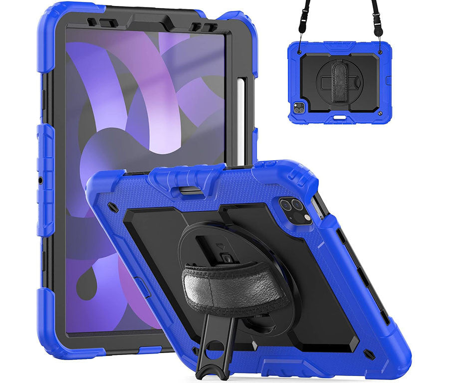 ArmorGuard Pro with rotating handstrap in blue (iPad Pro 11" version shown)