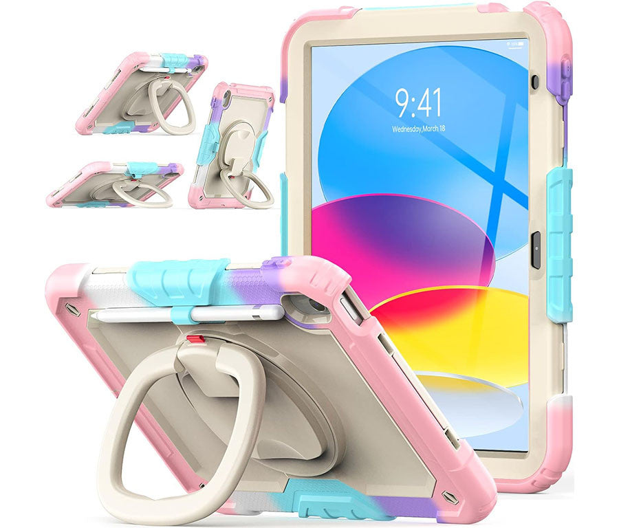 ArmorGuard Pro with ring stand in rainbow (iPad 10th Gen 10.9" version shown)